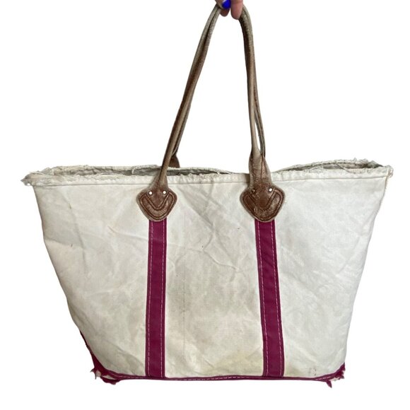 Vintage L.L. Bean Boat & Tote Canvas Bag 80s? Leather Handles Distressed - Picture 1 of 11